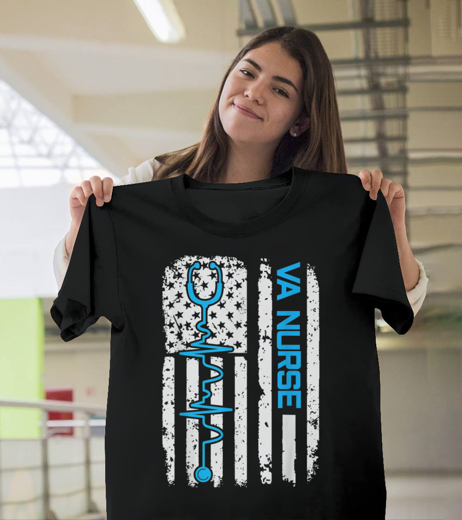 Vintage USA American Flag VA Nurse Stethoscope Patriotic T-Shirt