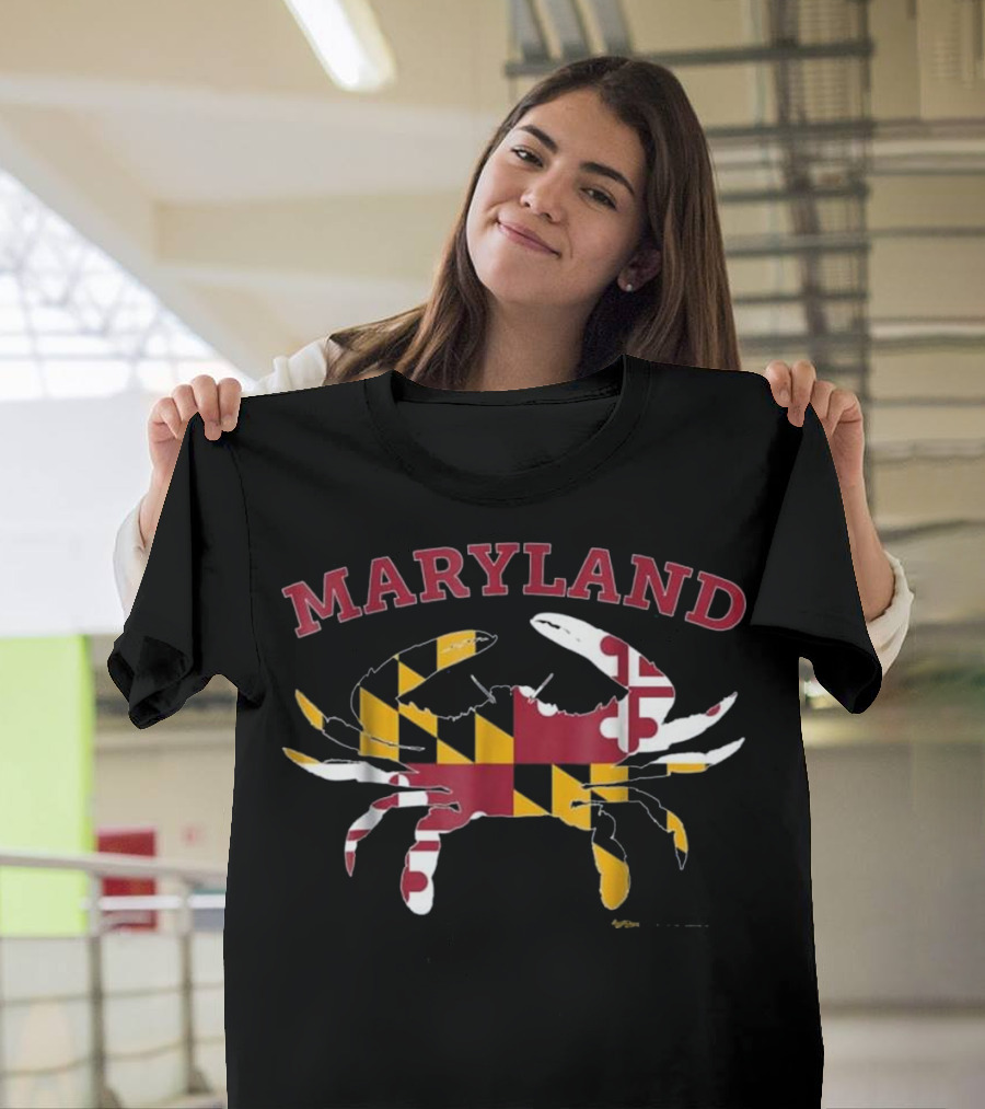 Maryland State Blue Crab Flag Icon with Maryland Text T-Shirt