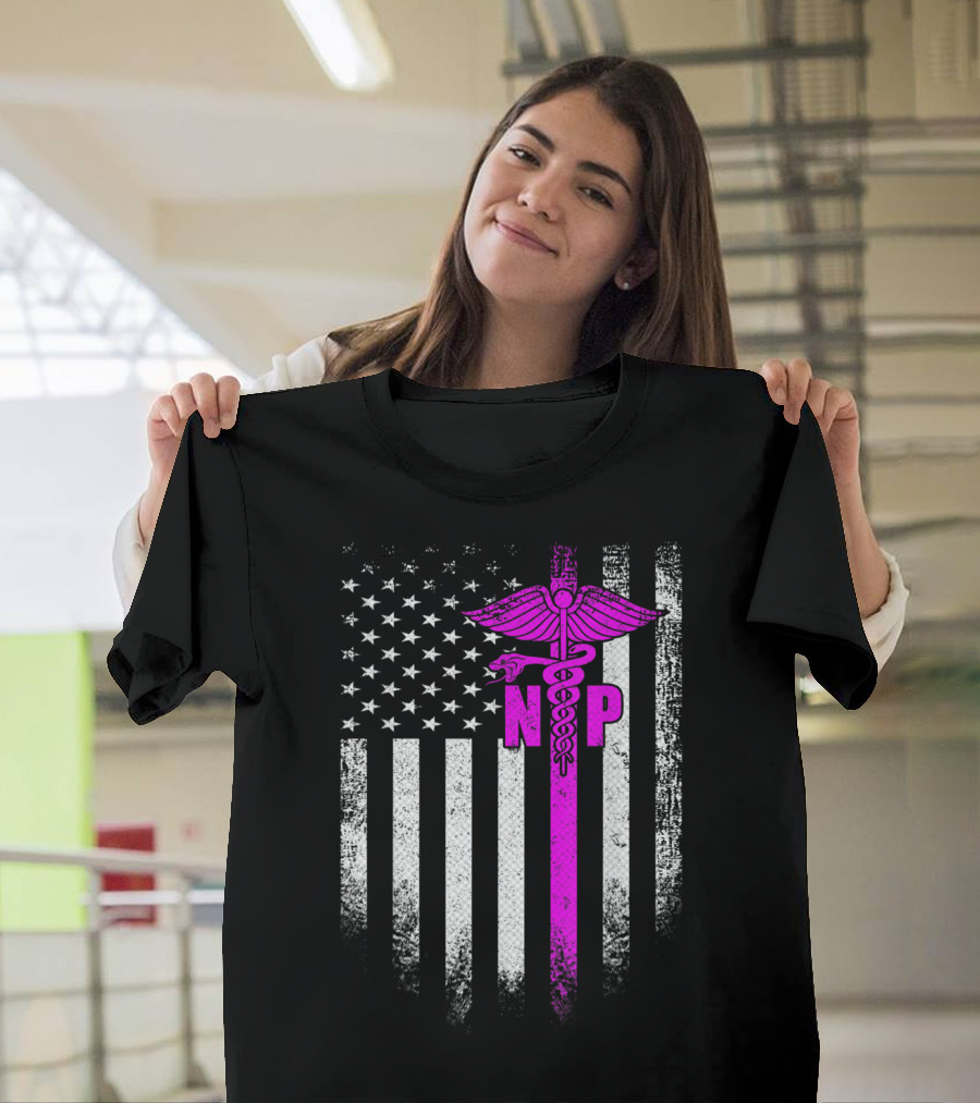 Vintage USA NP Nurse Practitioner American Flag Caduceus T-Shirt