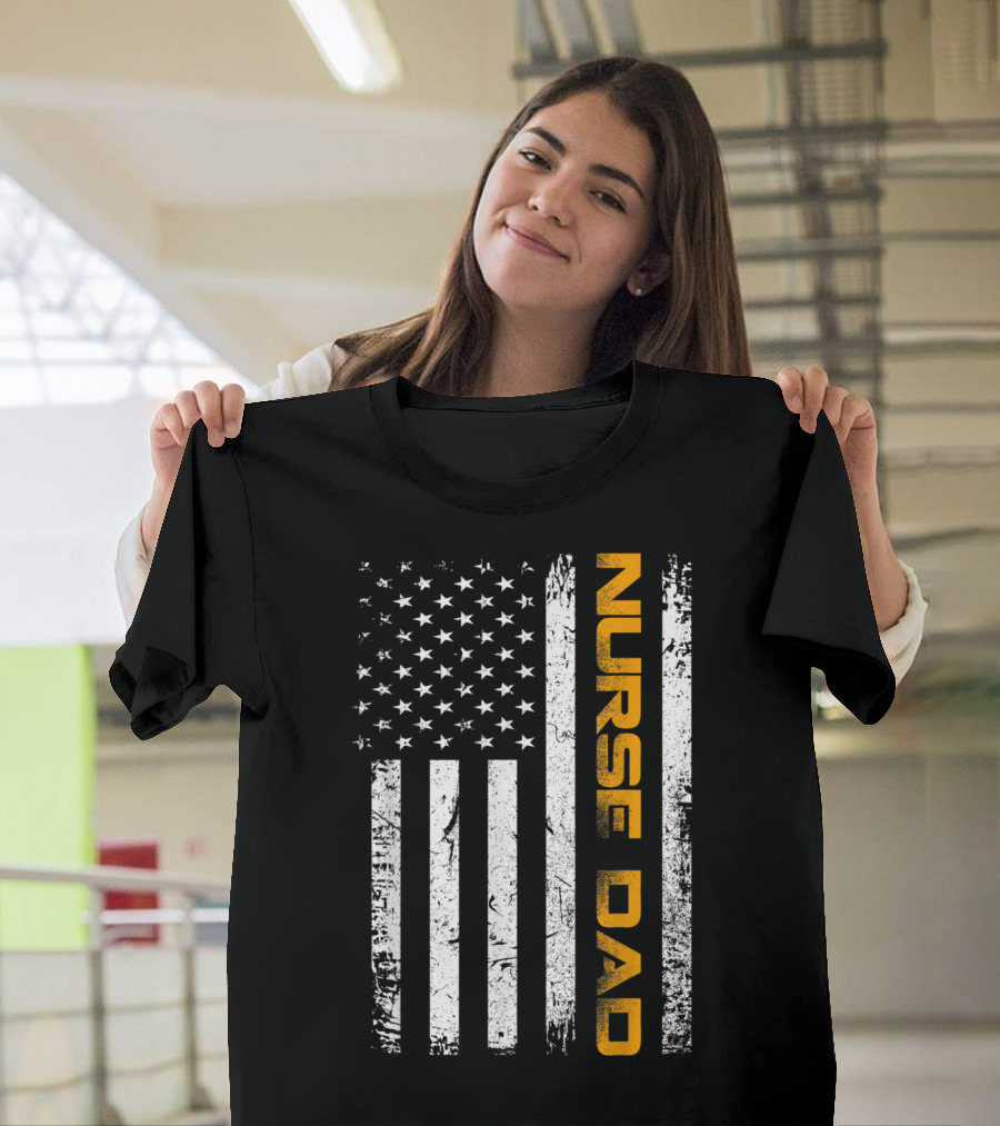Vintage USA American Flag Nurse Dad T-Shirt