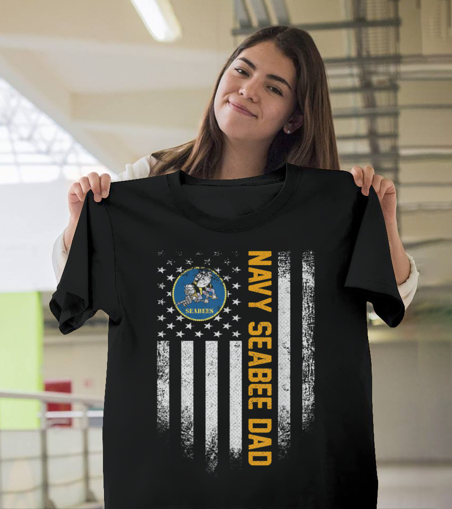 Vintage USA Navy Seabee Dad American Flag Proud T-Shirt