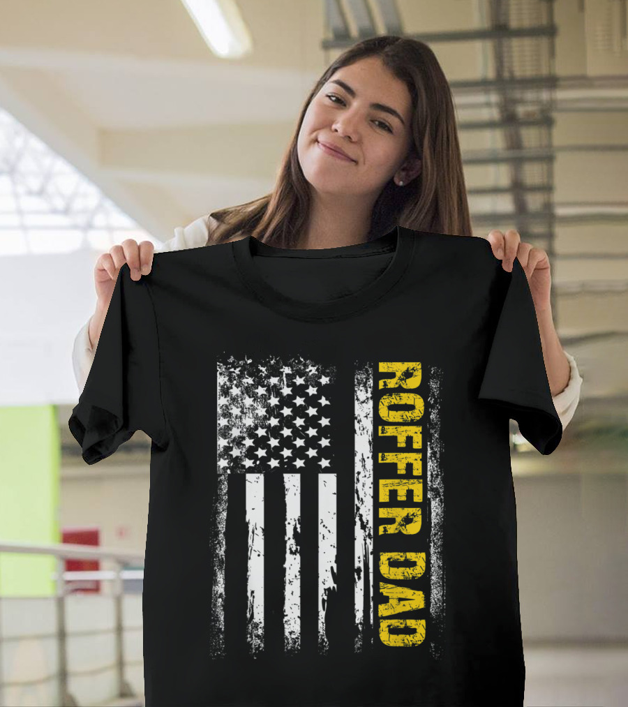 Vintage USA Roofer Dad American Flag Pat T-Shirt