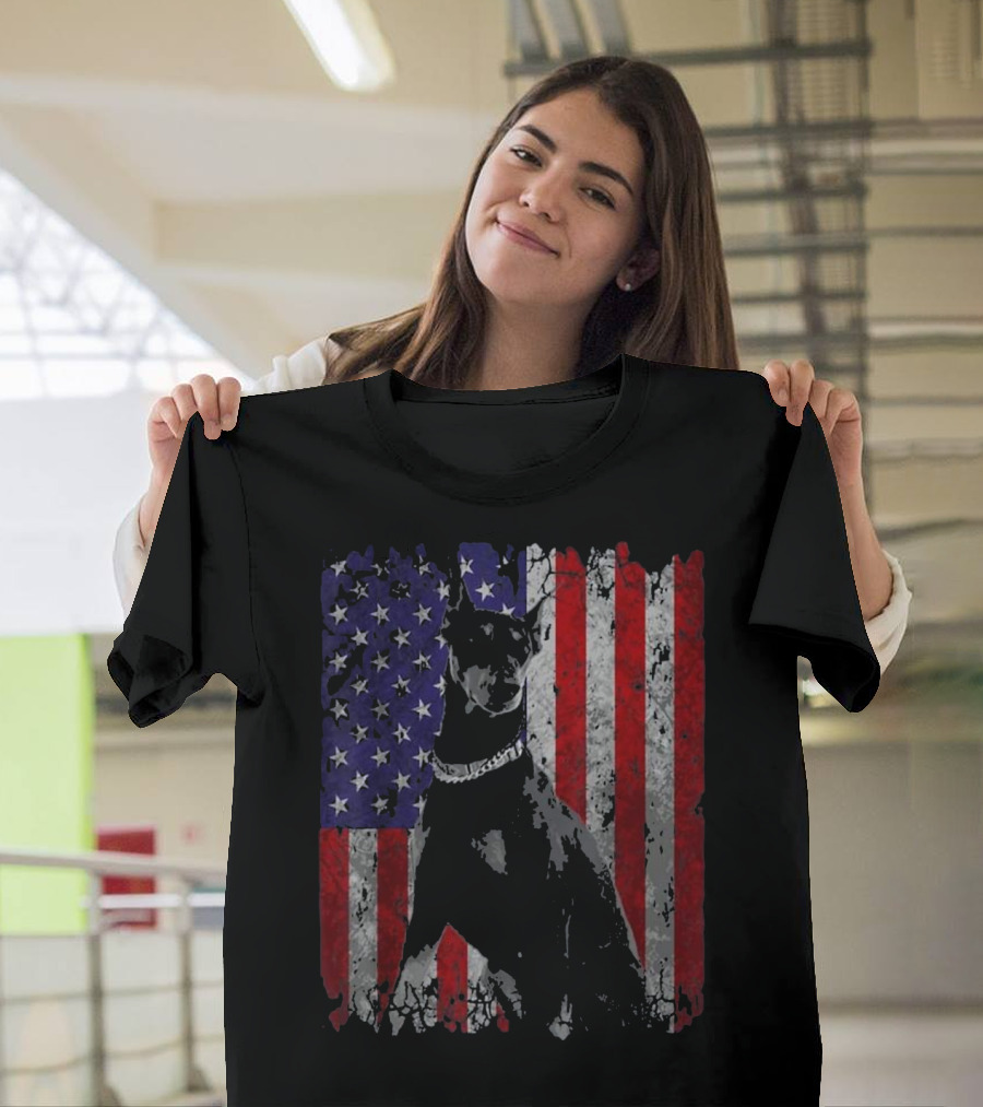 Patriotic Doberman Pinscher American Flag T-Shirt
