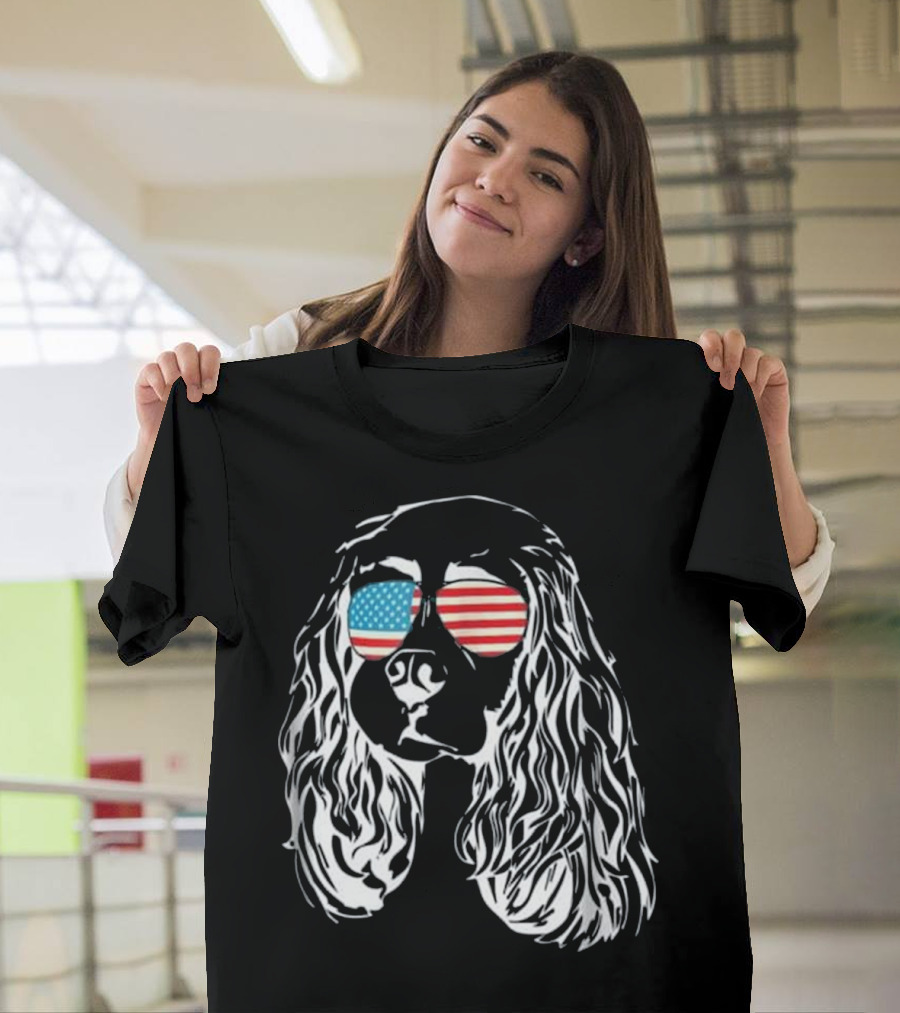 Patriotic Cocker Spaniel with American Flag Glasses USA T-Shirt