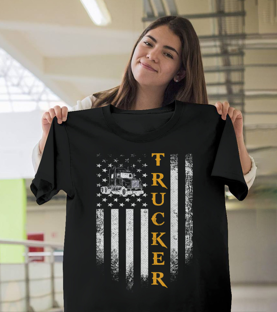 Vintage USA American Flag Trucker Truck Driver T-Shirt