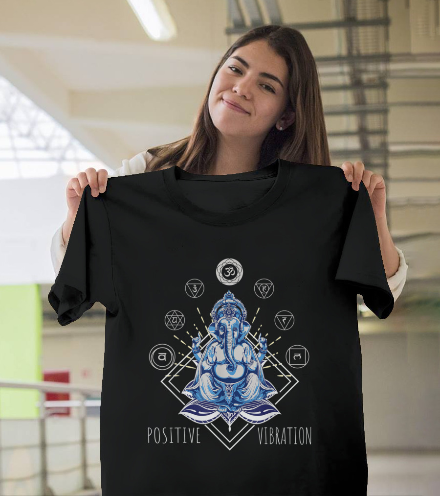 Positive Vibration Yoga Ganesha God Chakra Meditation T-Shirt