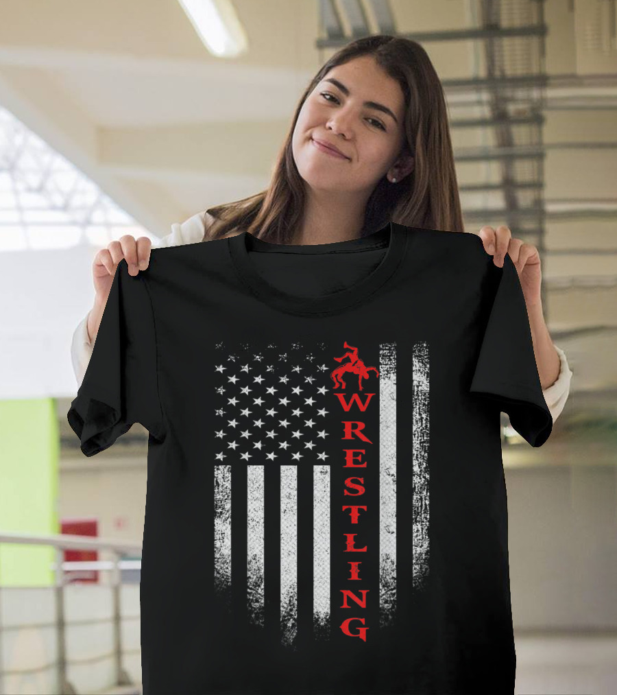 Vintage Wrestling American Flag USA T-Shirt