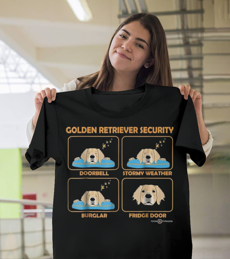 Golden Retriever Security Doorbell Stormy Weather Burglar Fridge Door T-Shirt