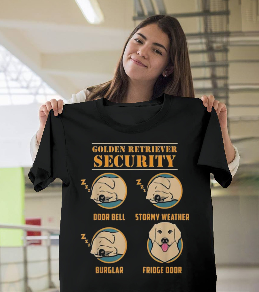 Golden Retriever Security Door Bell Stormy Weather Burglar Fridge Door T-Shirt