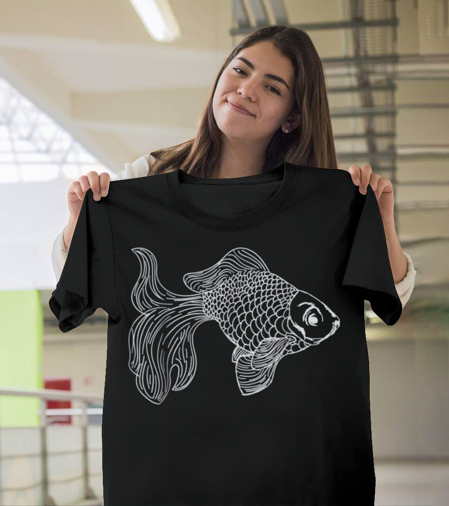 Goldfish Artistic Gold Fish Line Drawing T-Shirt