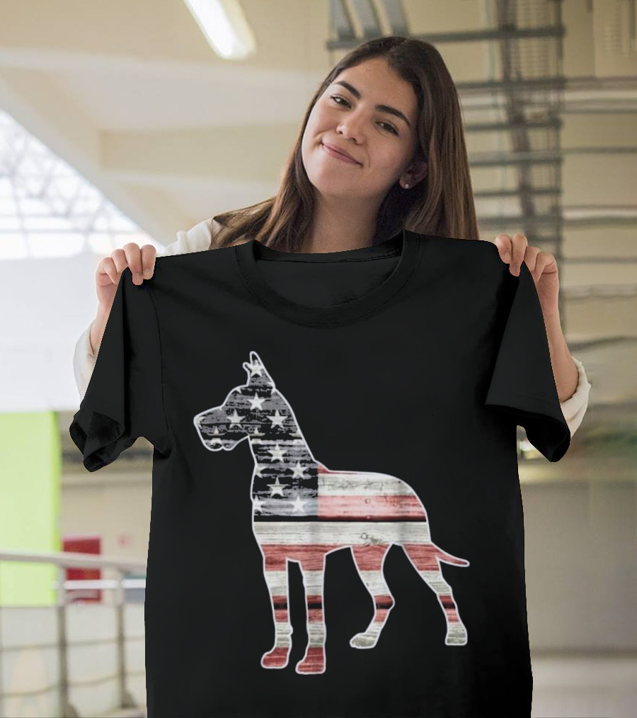 Great Dane Dog with American Flag T-Shirt