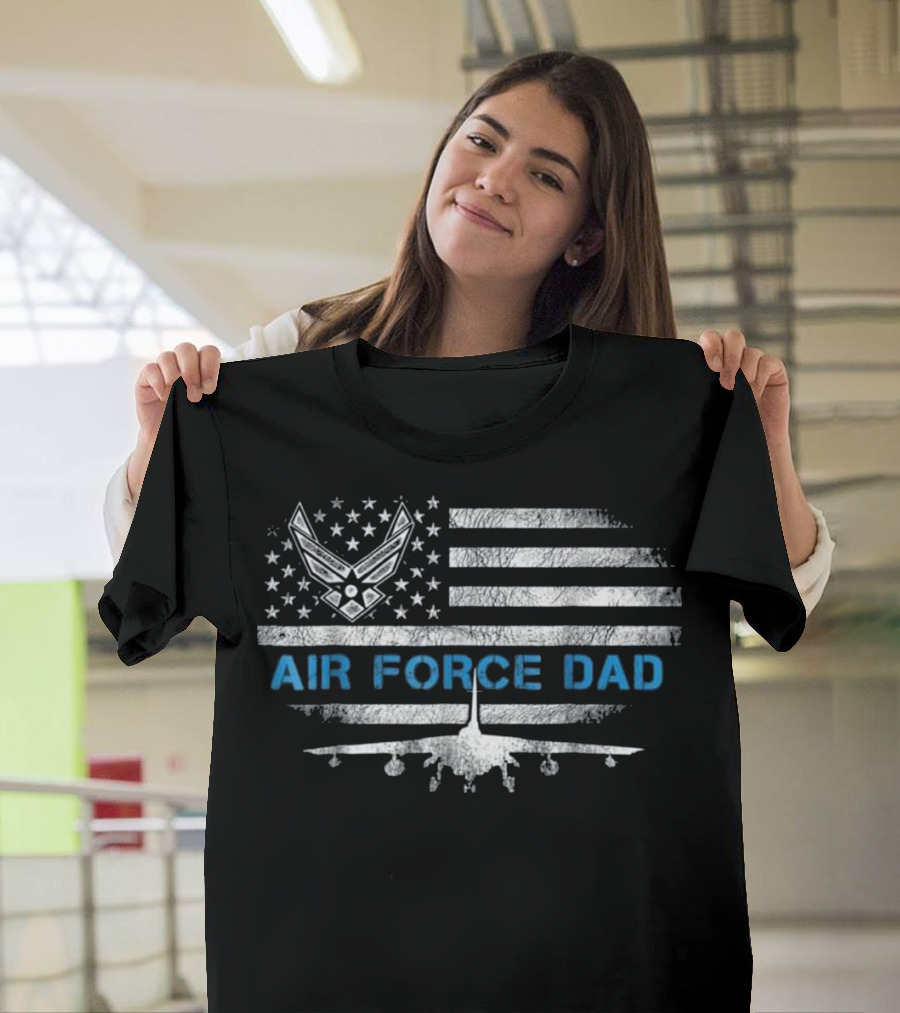 United States Air Force Dad Flag with F15 Jet Grunge T-Shirt