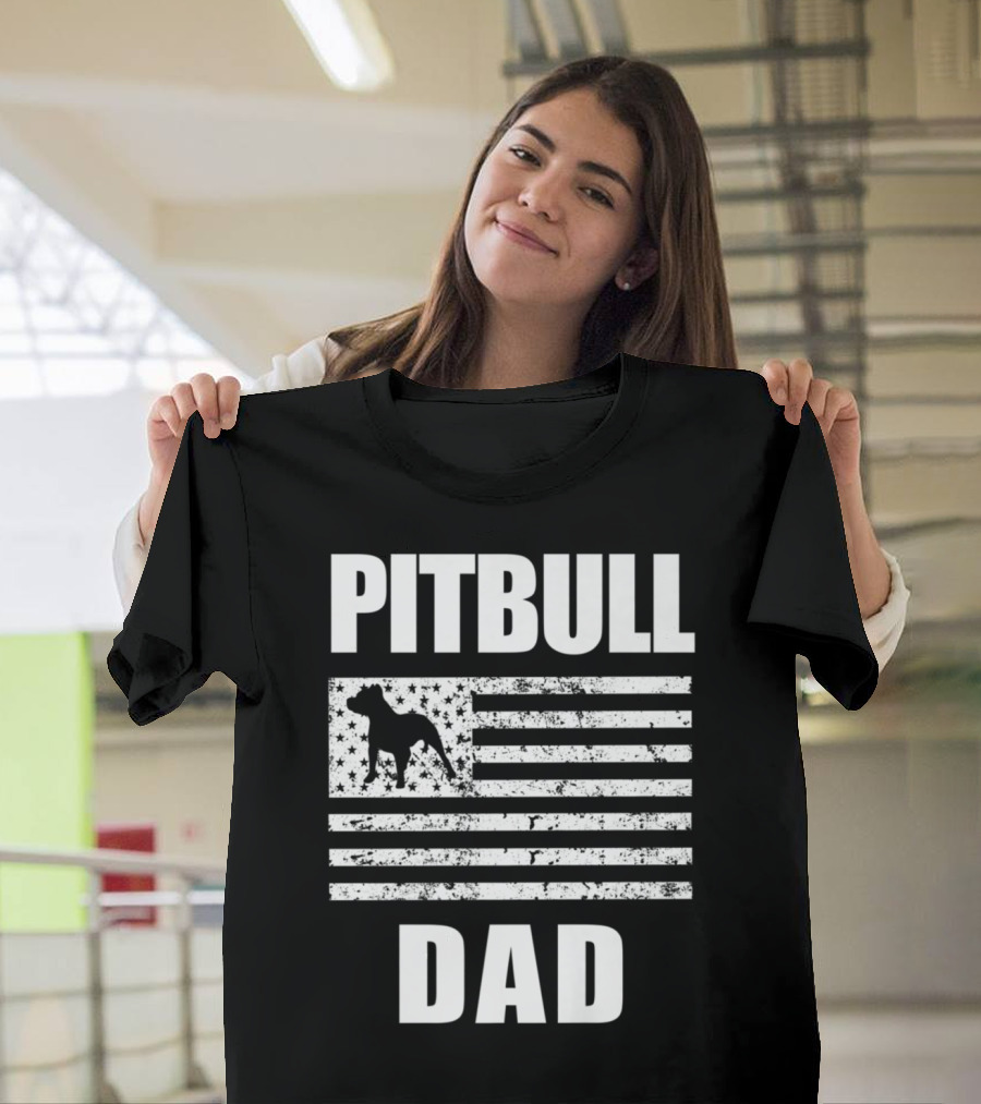 Pitbull Dad American Flag Dog Fathers T-Shirt