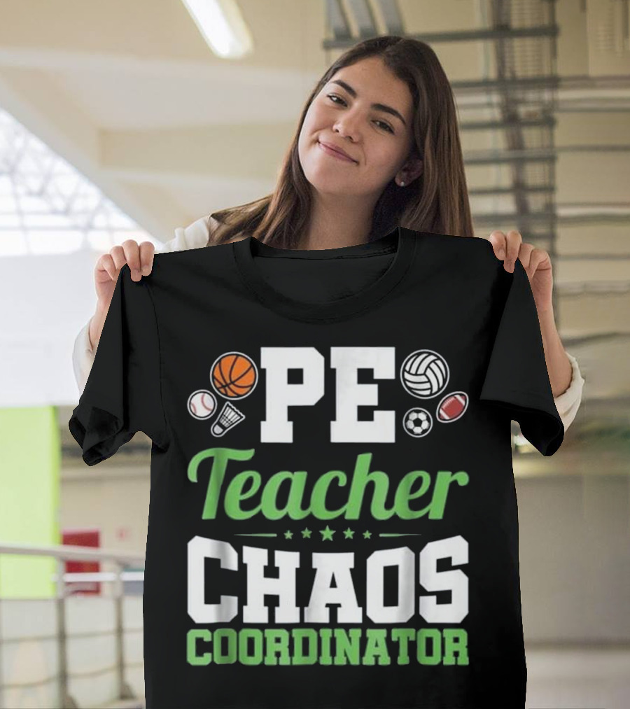 PE Teacher Chaos Coordinator Sports Balls Icons T-Shirt