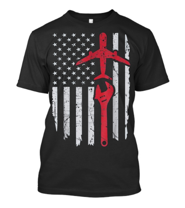 Airplane Mechanic American Flag Aviation Technic Wrench T-Shirt