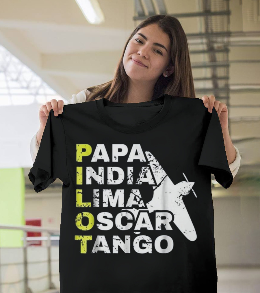Papa India Lima Oscar Tango Airplane Pilot Flying Aircraft T-Shirt