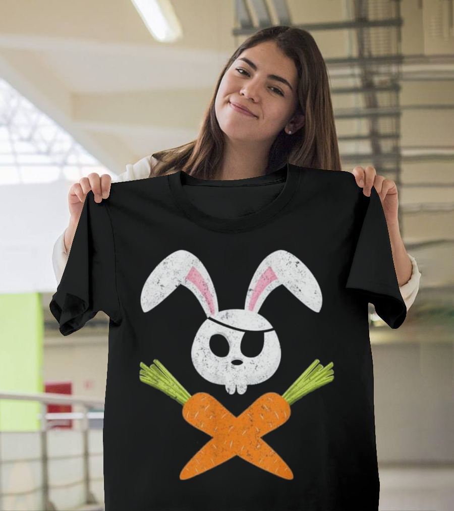 Easter Bunny Rabbit Skull Pirate with Crossed Carrots T-Shirt
