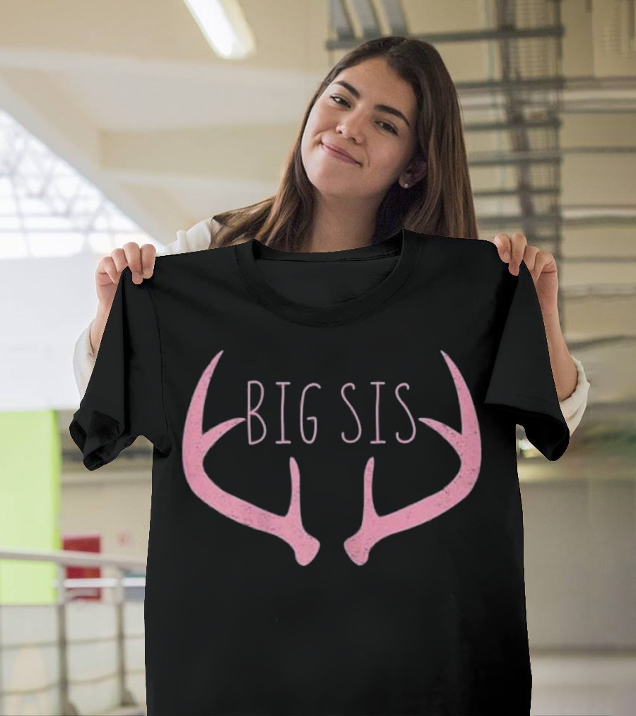 Big Sis Deer Antlers Pink T-Shirt