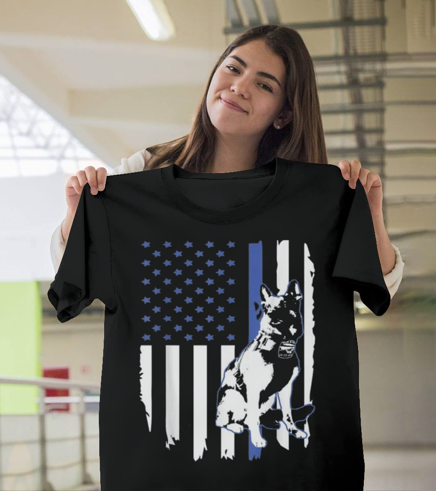 K 9 Hero German Shepherd Lover Police Dog Thin Blue Line Flag T-Shirt