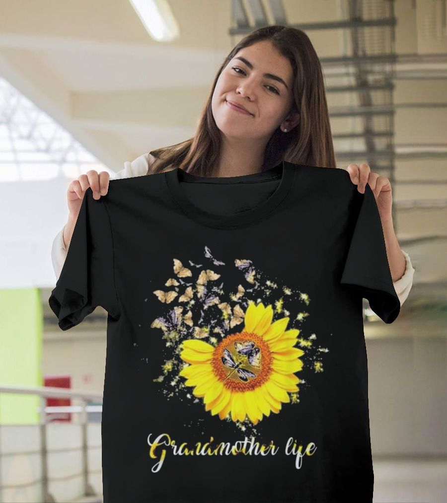Grandmother Life Sunflower Butterfly Blossoms T-Shirt