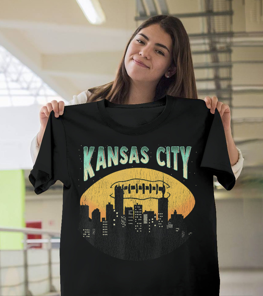 Kansas City Football Skyline at Sunset T-Shirt