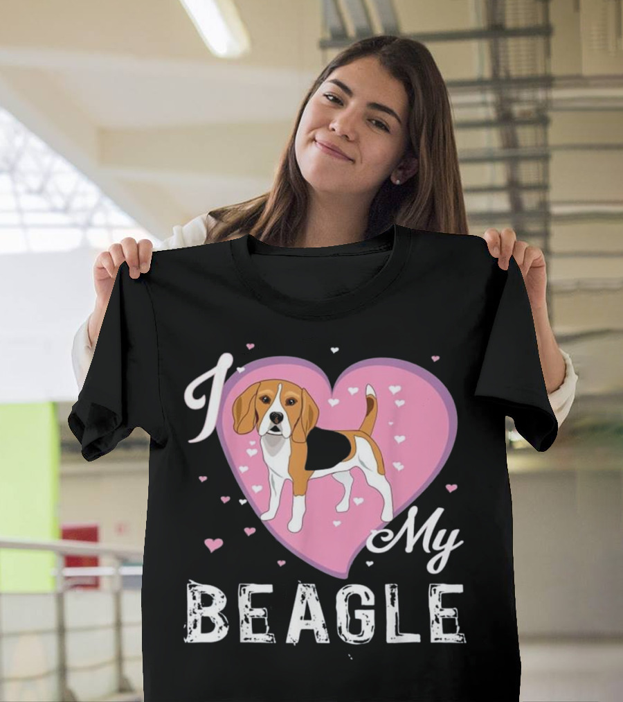 I Love My Beagle Pink Heart Design Beagles Lover T-Shirt