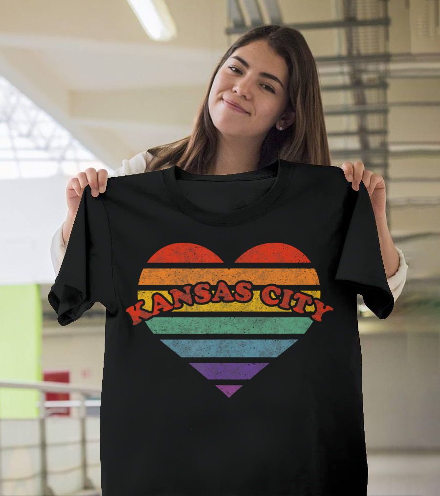 Kansas City Colorful Striped Rainbow Heart T-Shirt