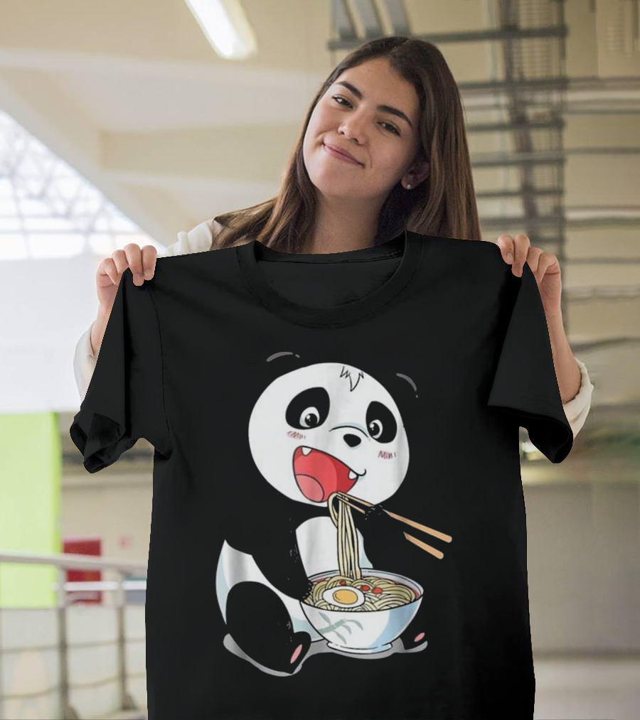 Kawaii Japanese Panda Eating Ramen Noodles T-Shirt