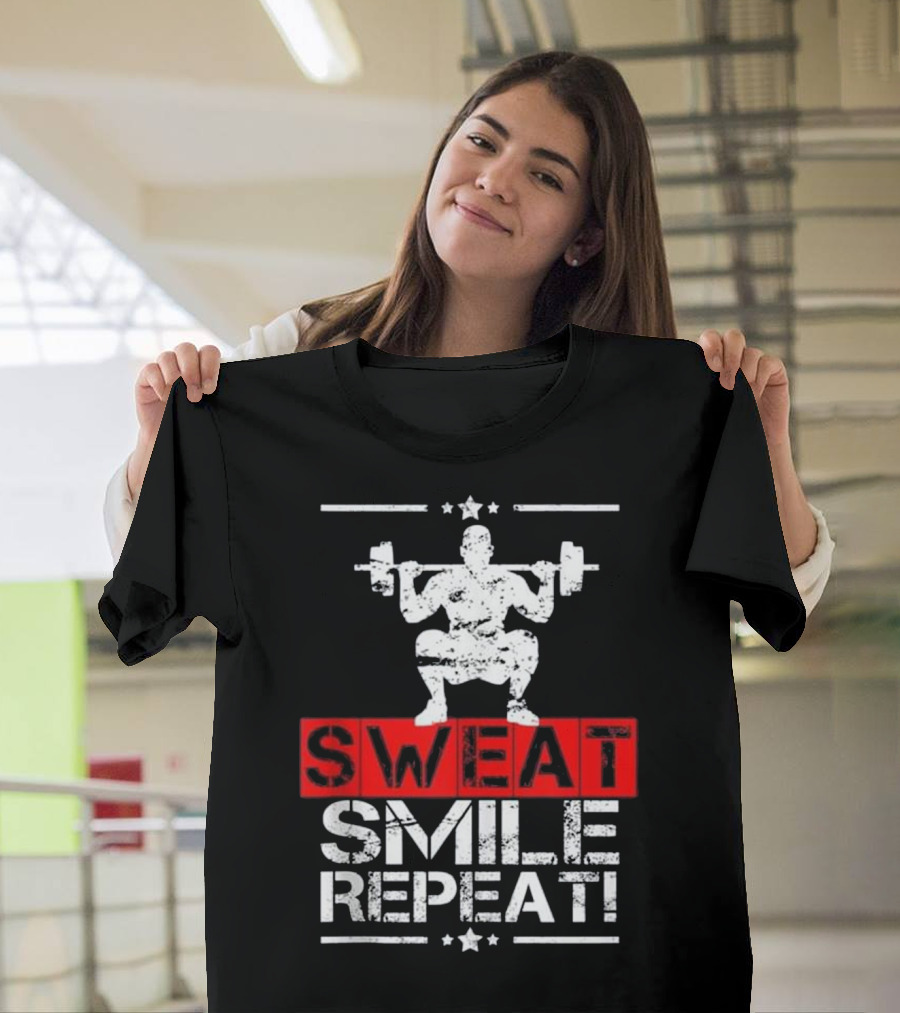Sweat Smile Repeat Mens Bodybuilding Workout Motivation T-Shirt