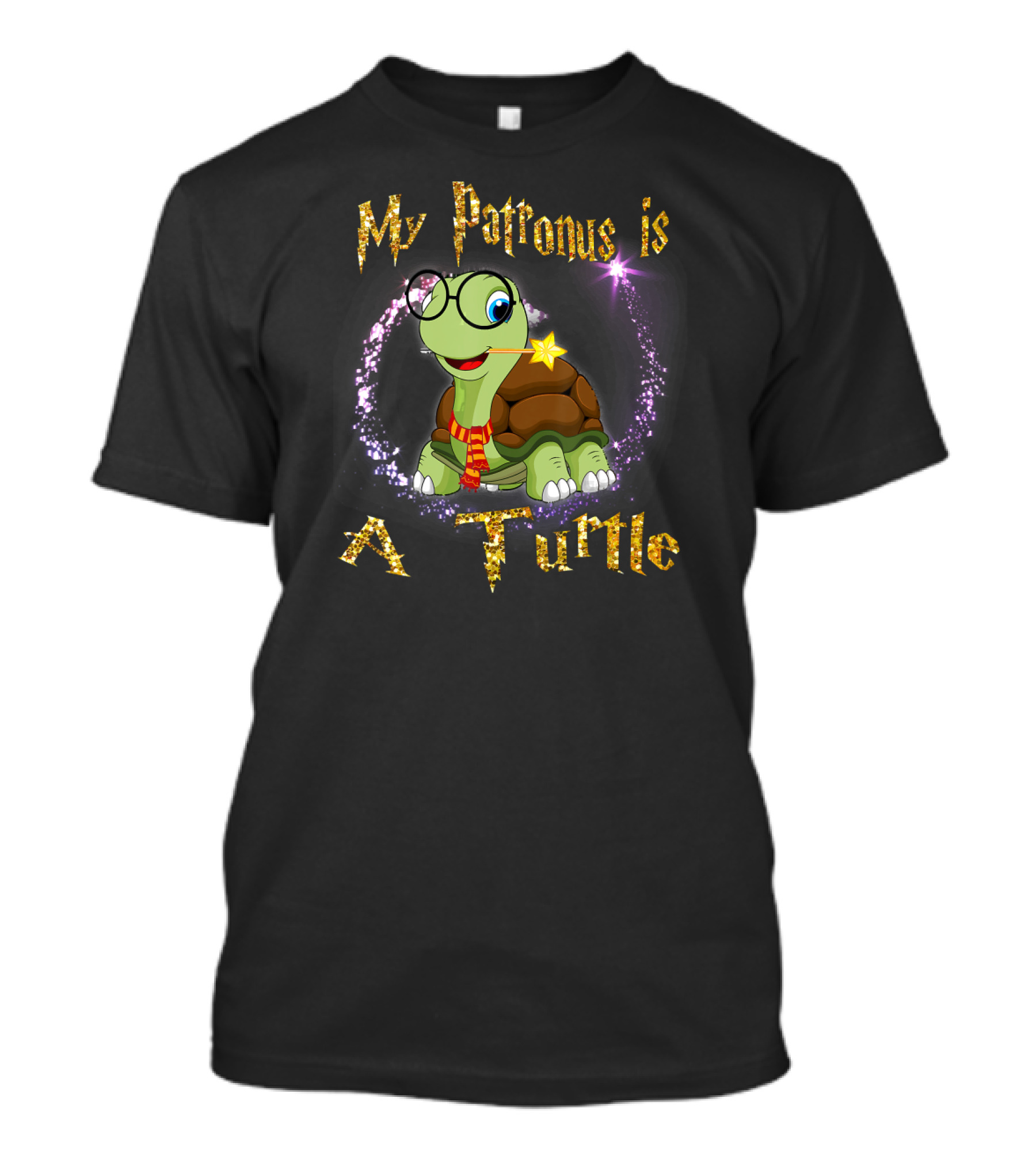 My Patronus Is A Turtle Magic Glasses Whimsical Fantasy Starry Scarf Enchantment T-Shirt