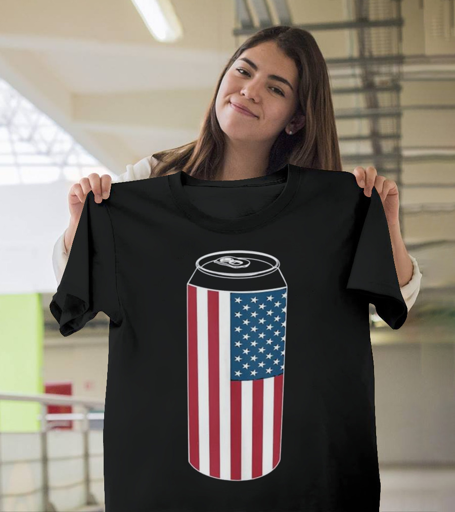 American Flag Beer Can US Beer Drin T-Shirt