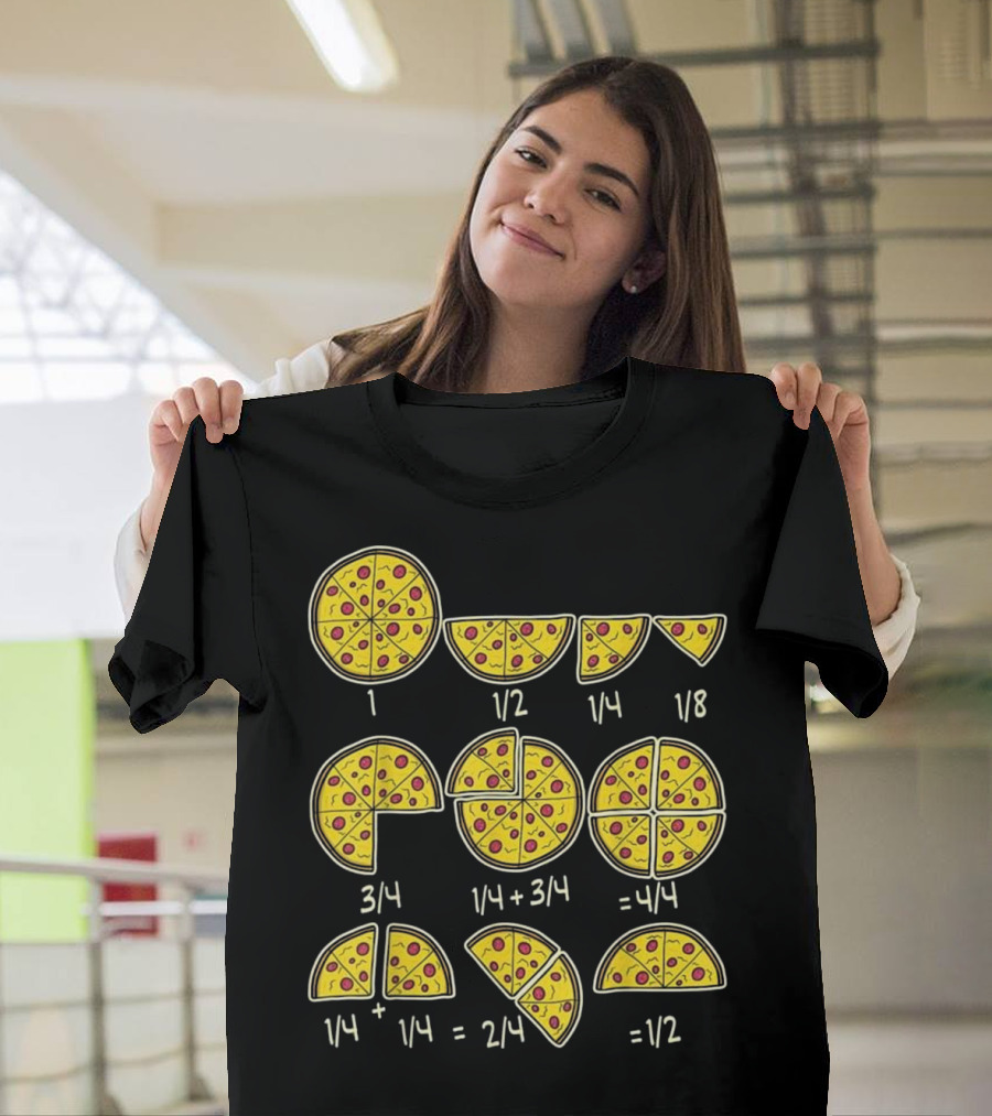 Pizza Salami Cheese Quick Maths Fractions Visual Pizza Fractions Equations T-Shirt