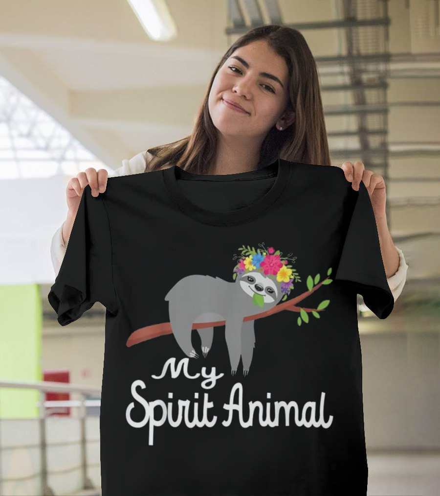 My Spirit Animal Sloth with Flower Crown on Branch T-Shirt