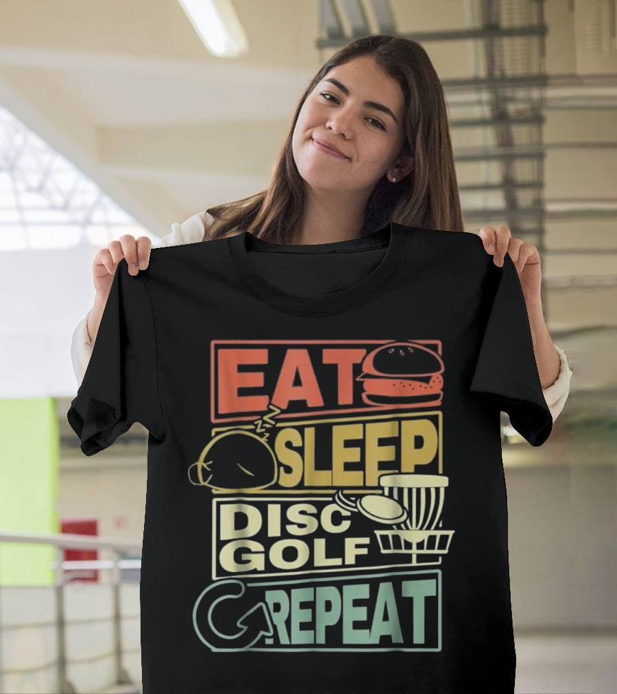 Eat Sleep Disc Golf Repeat Funny Hamburger Disc Basket T-Shirt