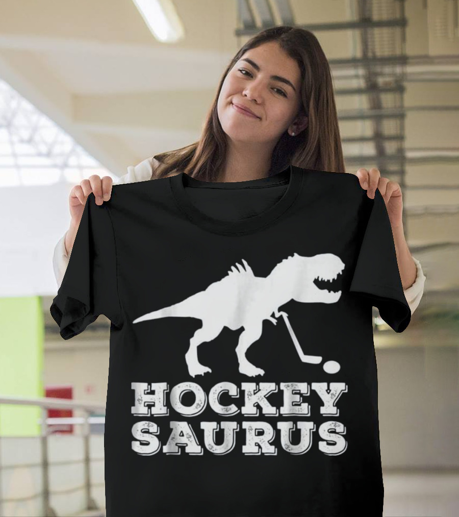 Hockey Saurus Dinosaur Hockey Player T-Shirt