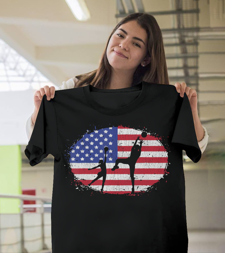 American Flag Beach Volleyball Players T-Shirt