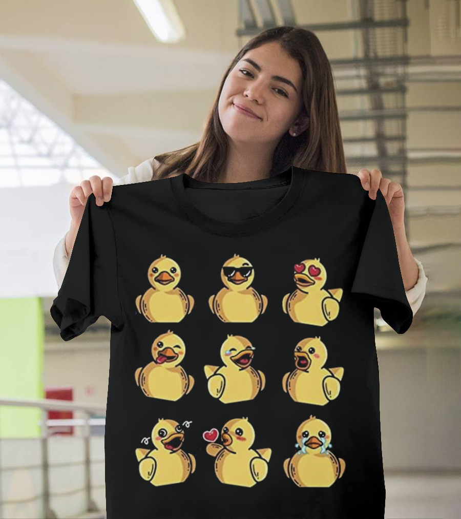 Rubber Ducky Emojis Cool Duck Faces with Heart Eyes and Tears T-Shirt