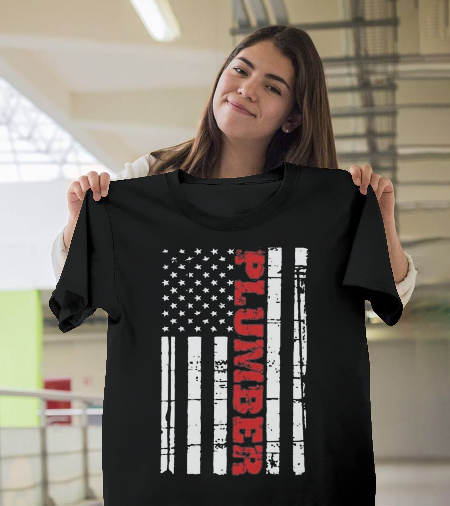 Plumber Patriotic American Flag T-Shirt