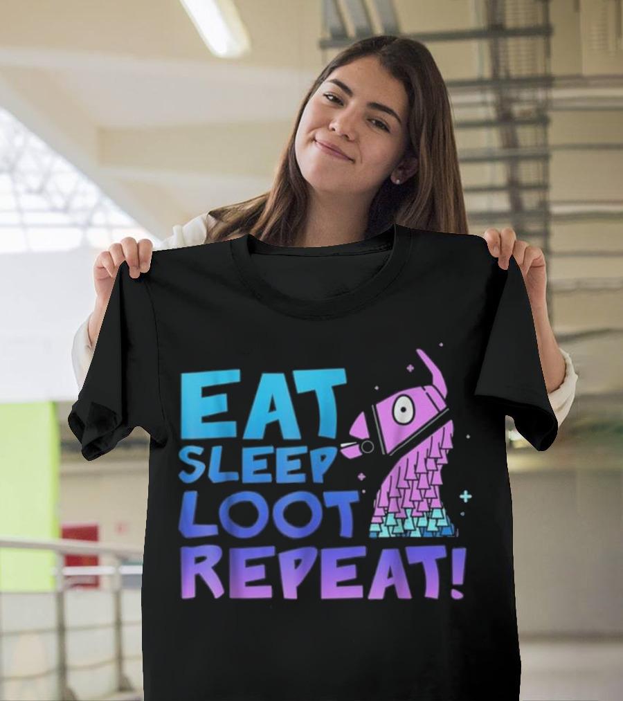 Eat Sleep Loot Repeat Llama Fortnite Inspired Gaming T-Shirt