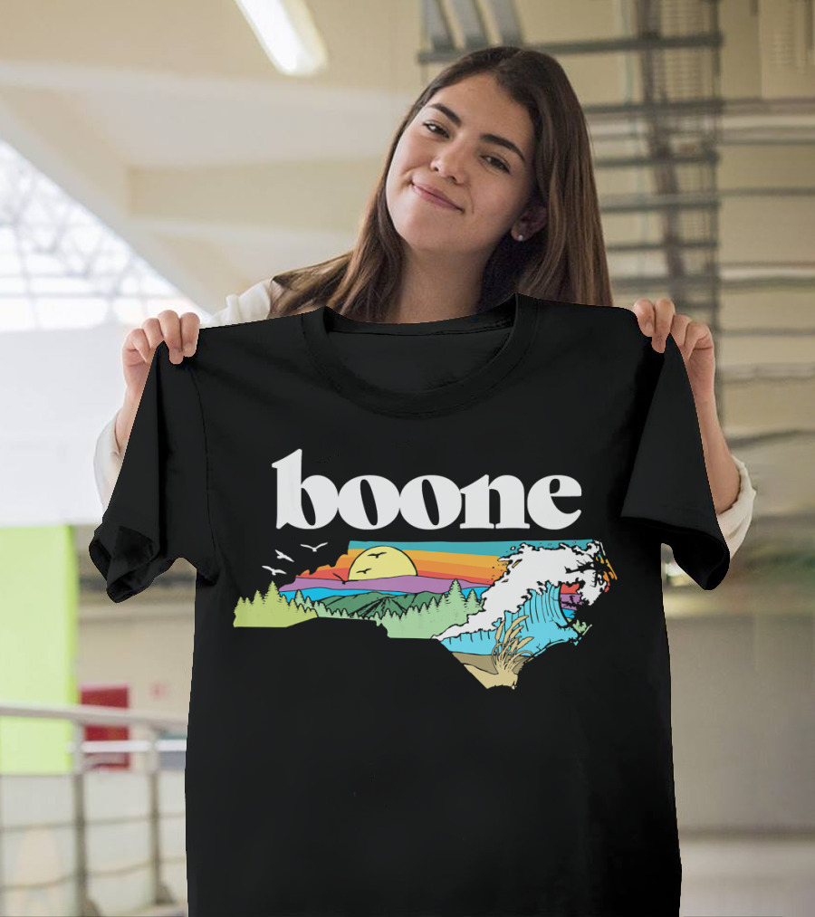 Boone North Carolina Retro Nature Landscape with Sunset and Waves T-Shirt