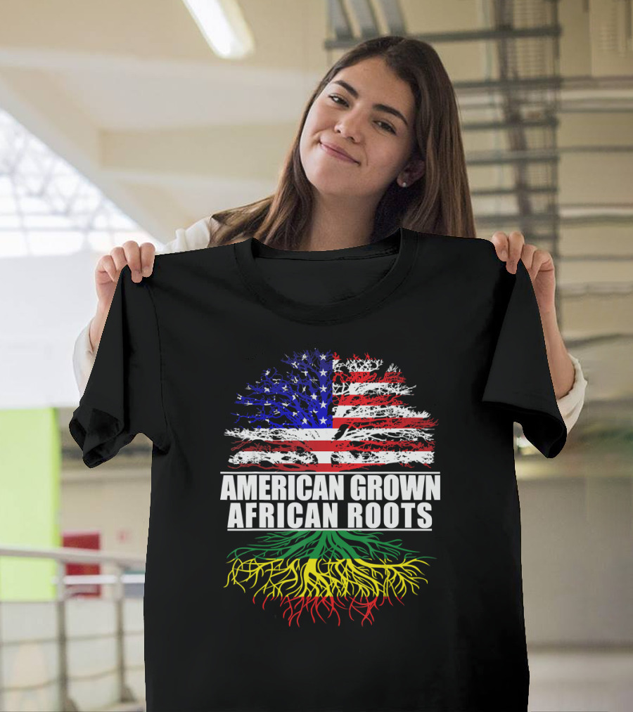 American Grown African Roots Flag Tree T-Shirt