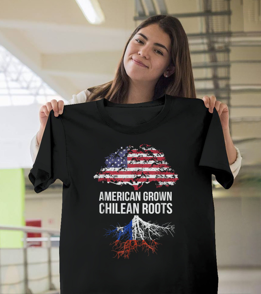 American Grown Chilean Roots USA Flag Tree Chile Flag Roots T-Shirt