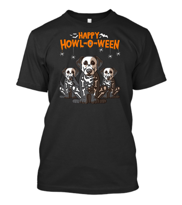 Happy Howl-O-Ween Labrador Retriever Skeleton Trio With Bats And Spiders T-Shirt