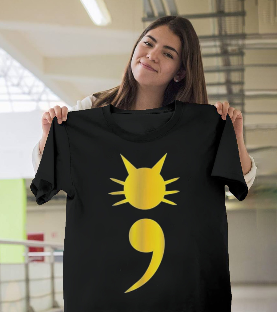 Cute Cat Semicolon May Mental Health Awareness T-Shirt