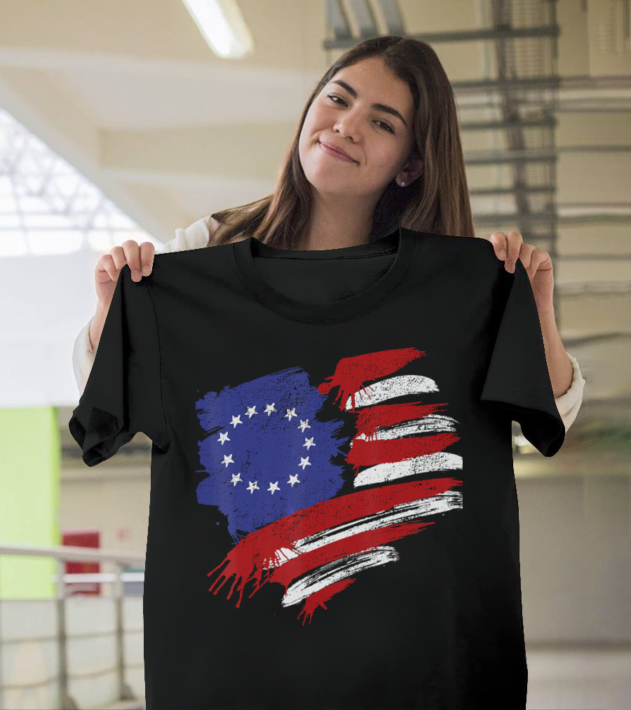 American Pride 13 Stars First American Flag Brushstroke T-Shirt
