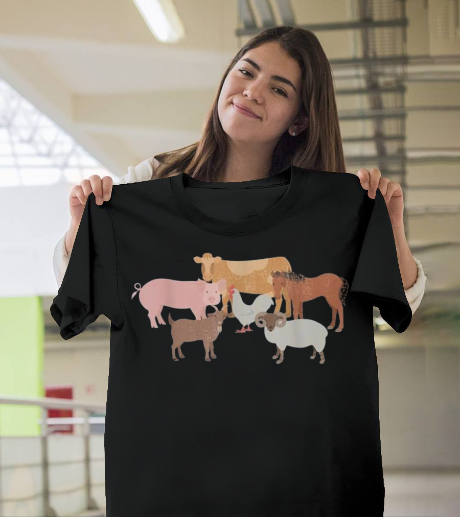 Cow Pig Chicken Horse Sheep Cute Farm Animals T-Shirt