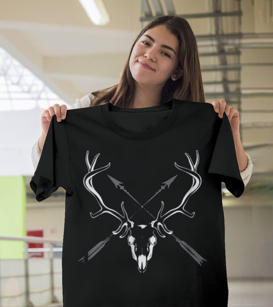 Elk Hunting Skull with Crossed Arrows Bow Hunter Gift T-Shirt