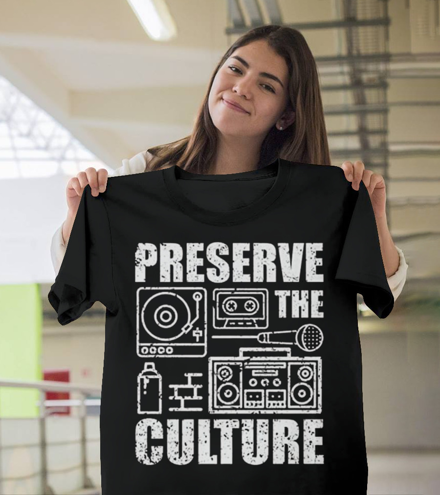 Preserve The Culture Boombox Cassette Turntable Microphone Retro Elements T-Shirt