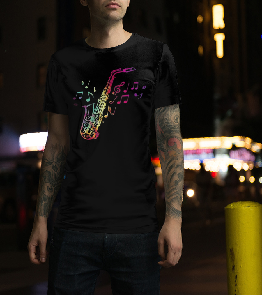 Colorful Saxophone Jazz Musician With Musical Notes T-Shirt