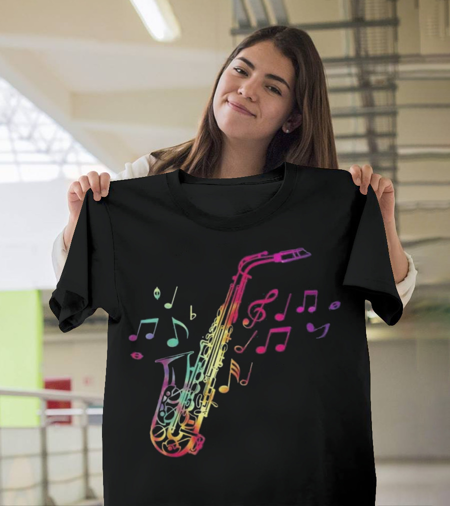 Colorful Saxophone Jazz Musician With Musical Notes T-Shirt